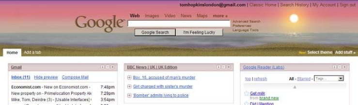 Google sunset - on personalised homepage
