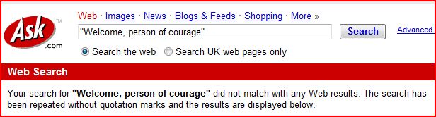 Ask indexing  “welcome people of courage”