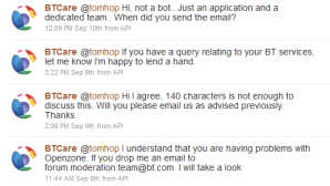 BT customer service on twitter